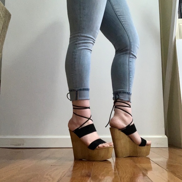 Steve Madden Beachbar Wedge Platform Black Tan 9 Suede wooden heel - Picture 11 of 16